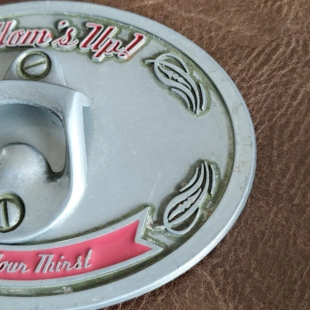 VINTAGE 90s BOTTOMS UP BELT BUCKLE WITH BOTTLE OPENER